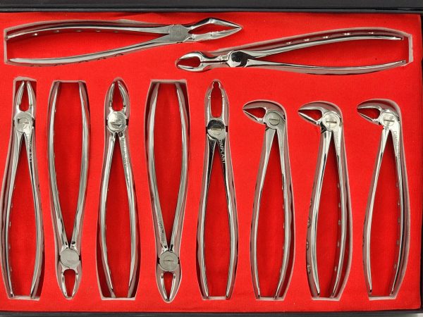 ست فورسپس 10 عددی نقره ای دیمپلنت | DIMPLANT Dental Extraction Forceps set of 10 silver